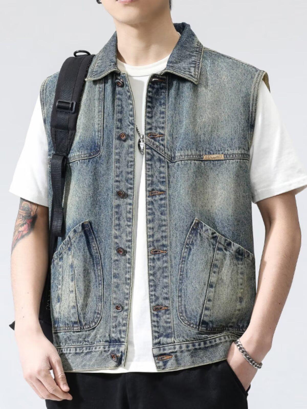 Мужской ретро-джинсовый рабочий жилет - Коллекция Весна/Осень 2025, Новый свободный жилет M синий