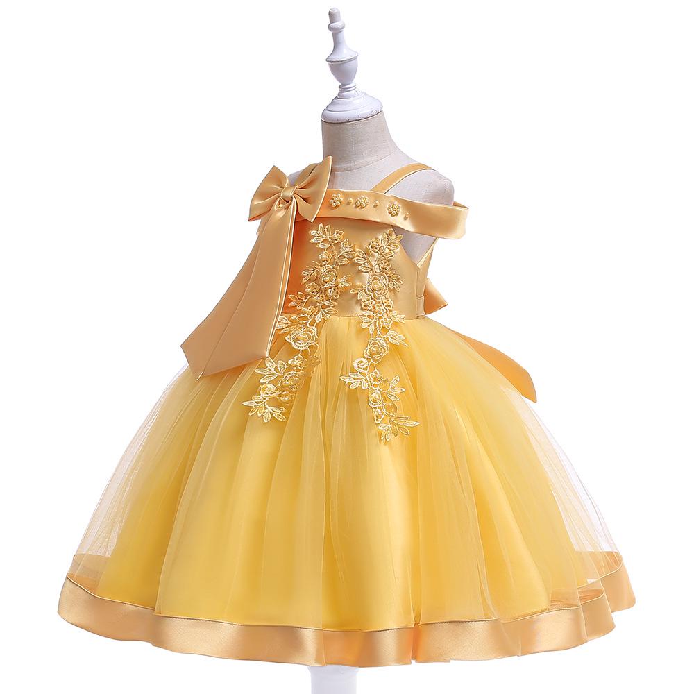 European & American Children's One-Shoulder Piano Performance Evening Dress with Bow