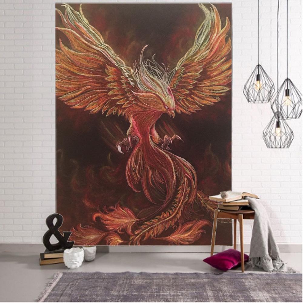 Starry Sky Patterned Flame Phoenix Tapestries Wall Decor for Living Room And Bedroom Dreamy Atmosphere Decorative Artwork