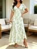 Women Floral Print Maxi Dress V Neck Flutter Sleeve Summer Casual Party Dress