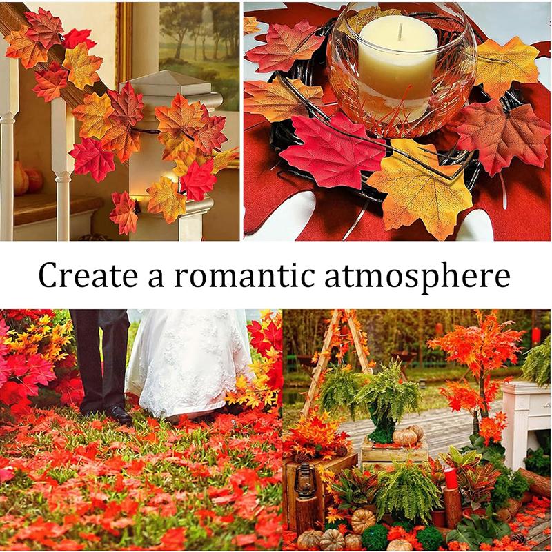 100/200Pcs Artificial Maple Leaves Autumn Silk Fall Leaf For Thanksgiving Halloween Christmas Home Decoration Wedding Party Craft