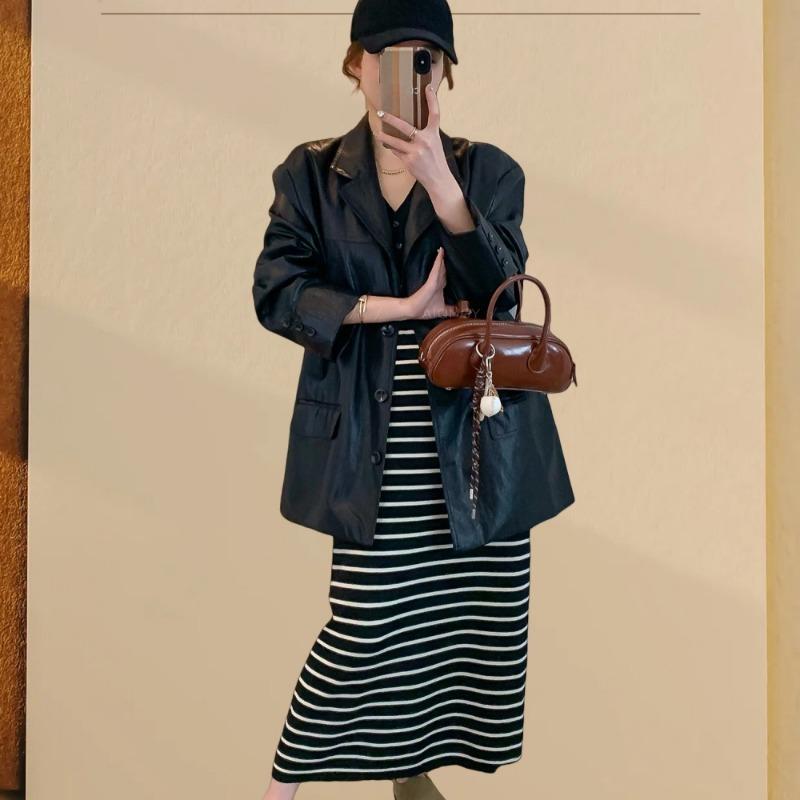 Women's Advanced V-neck Sleeveless Knit Dress Summer Slimming Base Long Dress