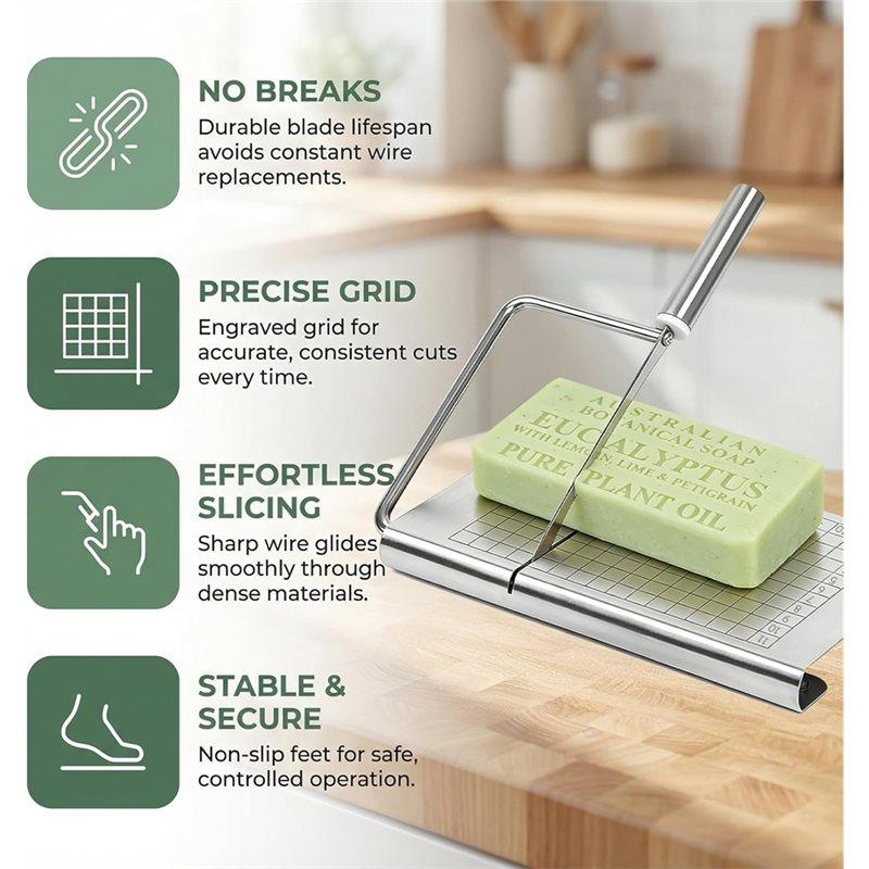 Soap Cutter For Handmade Soap Stainless Steel Soap Cutters With Scale For Soap Making Loaf Slicer,Includes 10 Soap Bags