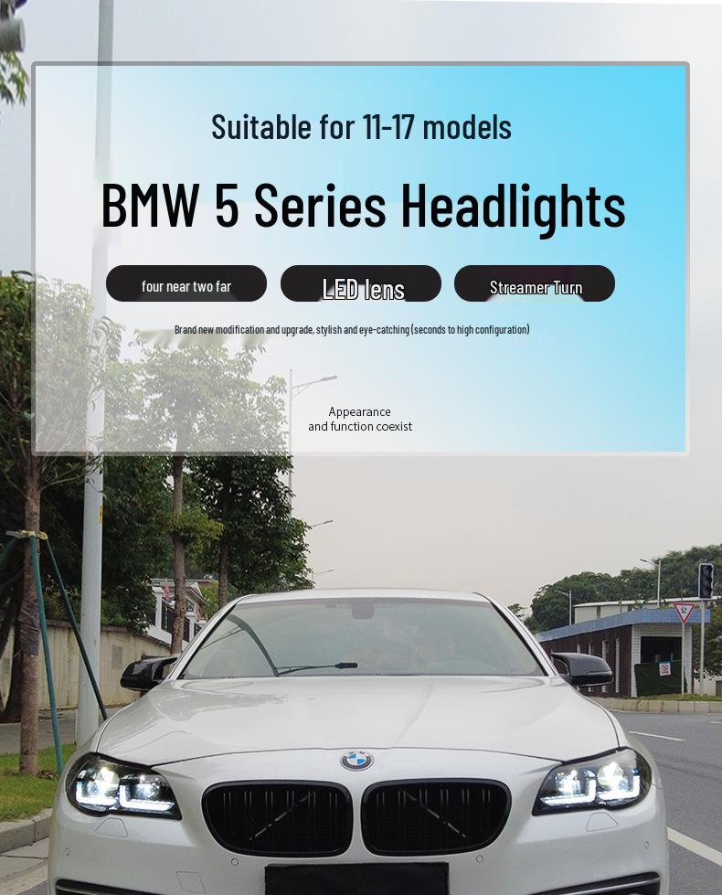 LED Bi-Xenon Headlight Assembly with Flowing Turn Signal for 11-17 BMW 5 Series
