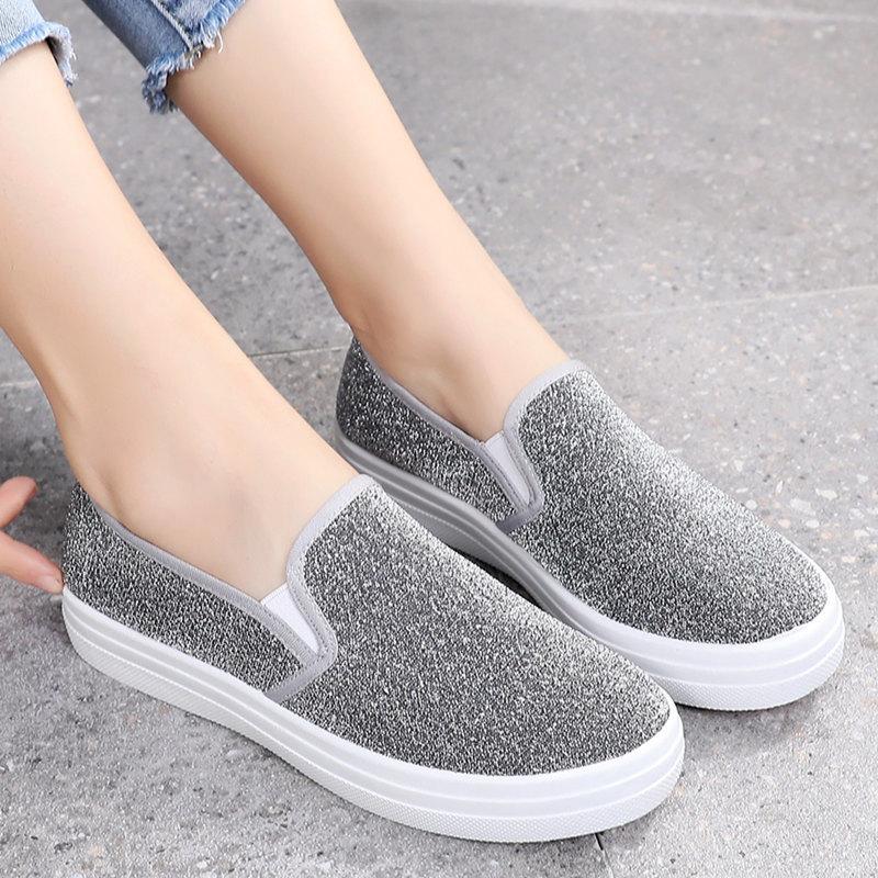 Spring and Autumn new cloth shoes women's old Beijing Korean version one-pedal lazy flat canvas shoes versatile breathable casual shoes