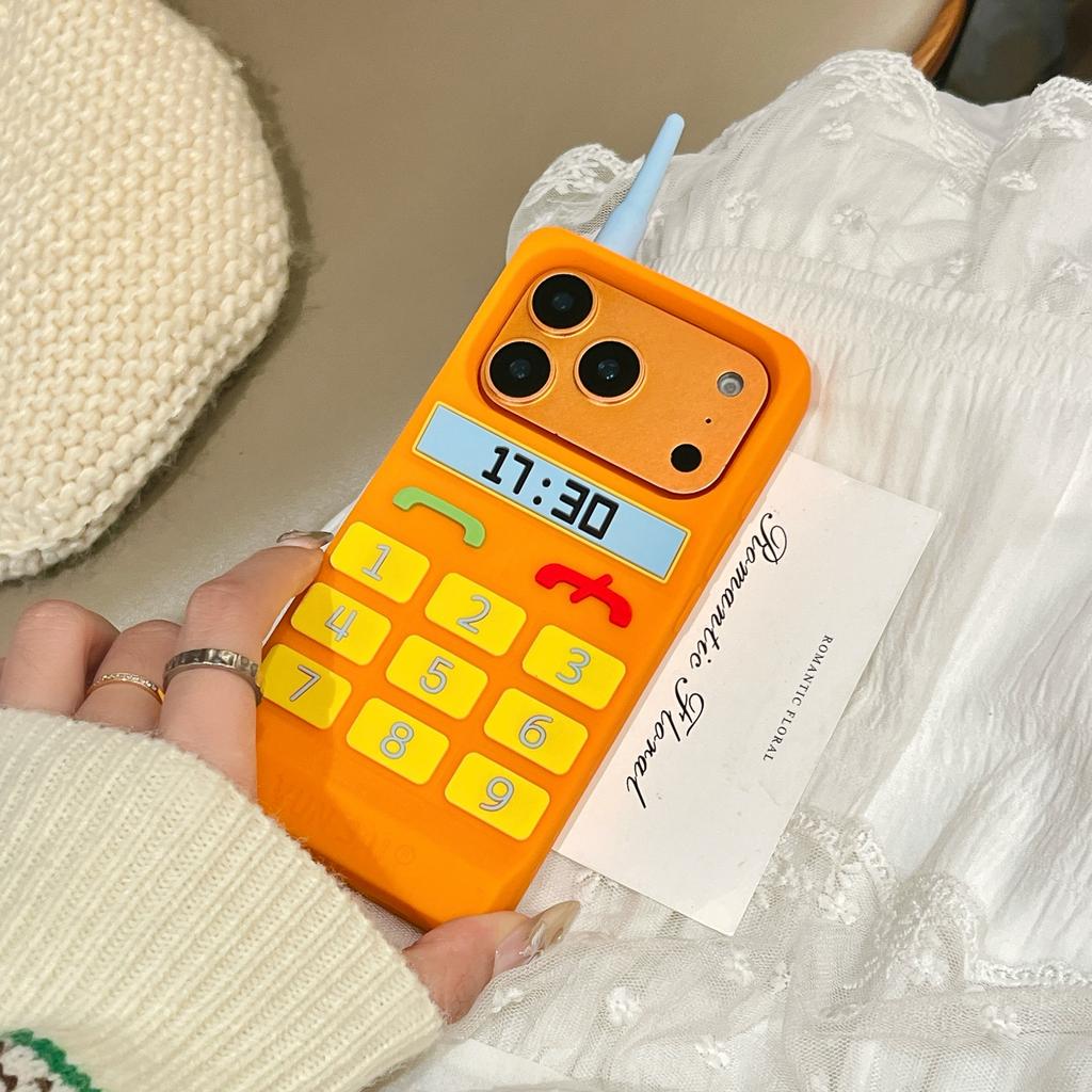 For iPhone 17 Pro Max Silicone Case Cute Orange Telephone Design Shockproof Phone Back Cover
