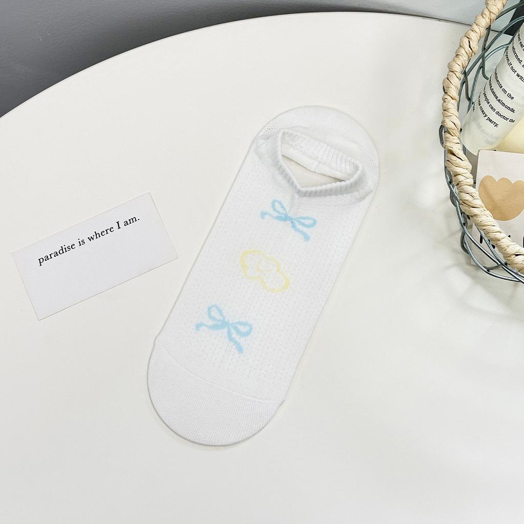 Socks Thin Boat Socks Mesh Breathable And Comfortable Cotton Socks Small Fresh Pattern Single Needle Boneless Antibacterial Deodorant