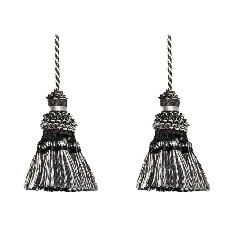 

2PCS Ethnic Type Curtain Hangings Pendants Handmade Curtain Tiebacks Decoration for Living Space чорний