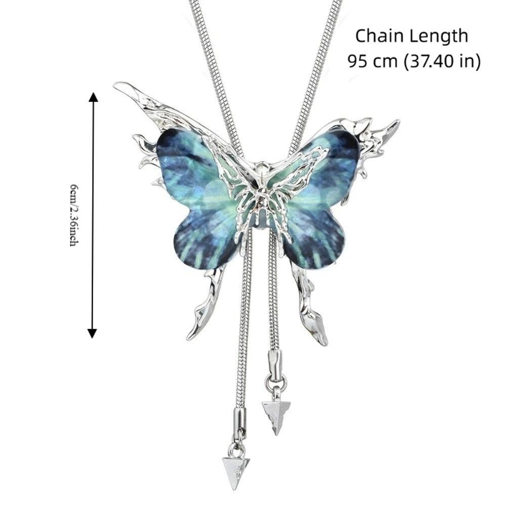 Creative Long Butterfly Necklace Vintage Bohemian Y-Shaped Pendant Necklace Elegant Alloy Sweater Chain Women