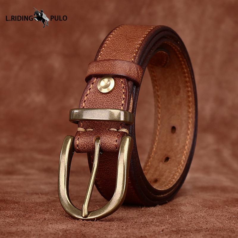 Módní Osobnost Pravá Kůže Pás Retro Kolíčková Spona Ležérní Univerzální Kalhotový Pás