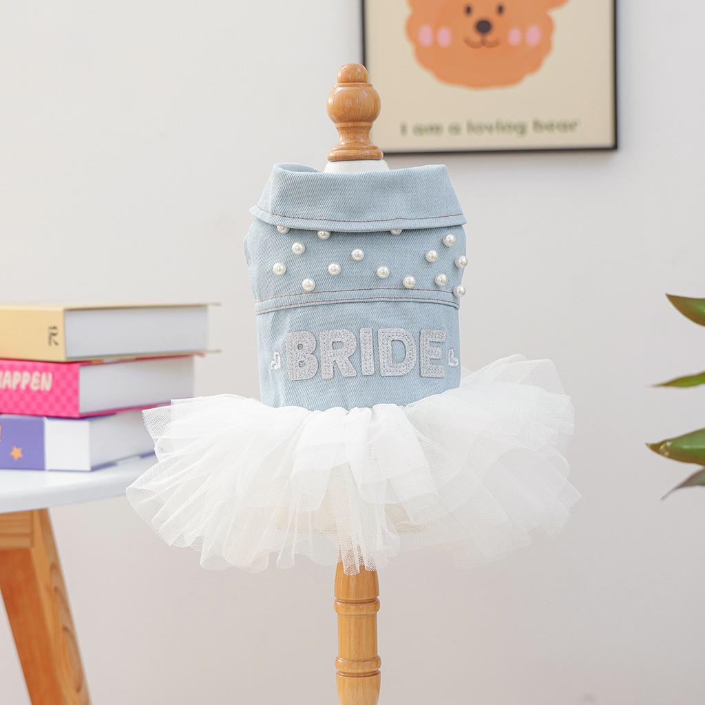 Pet circle dog cat clothes pocket skirt collection denim flower medium and small dog small red flower strap dress