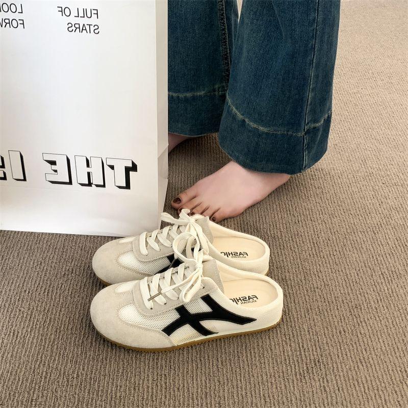 Baotou Half Slippers Women's Summer Wear New Mesh Breathable Little White Casual Sandals