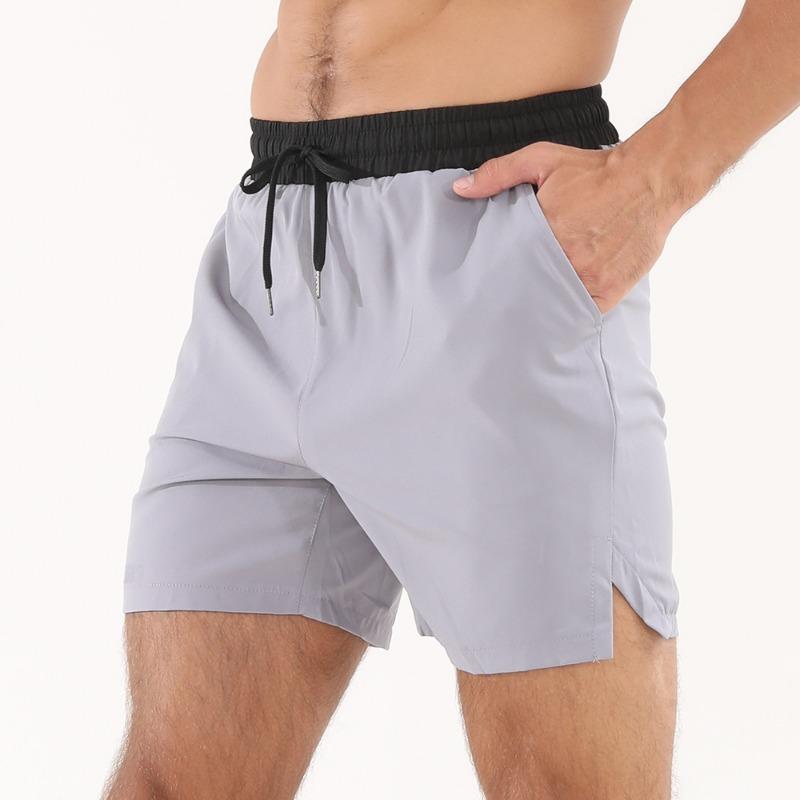 Men Quick Dry Running Shorts Elastic Waist Drawstring With Pockets Gym Wear S светло-серый