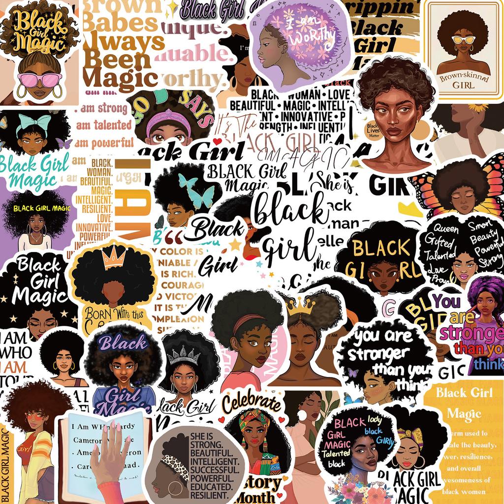 50 New Black Self-affirm Girl Graffiti Stickers Decorate Guitar Notebook Suitcase Waterproof