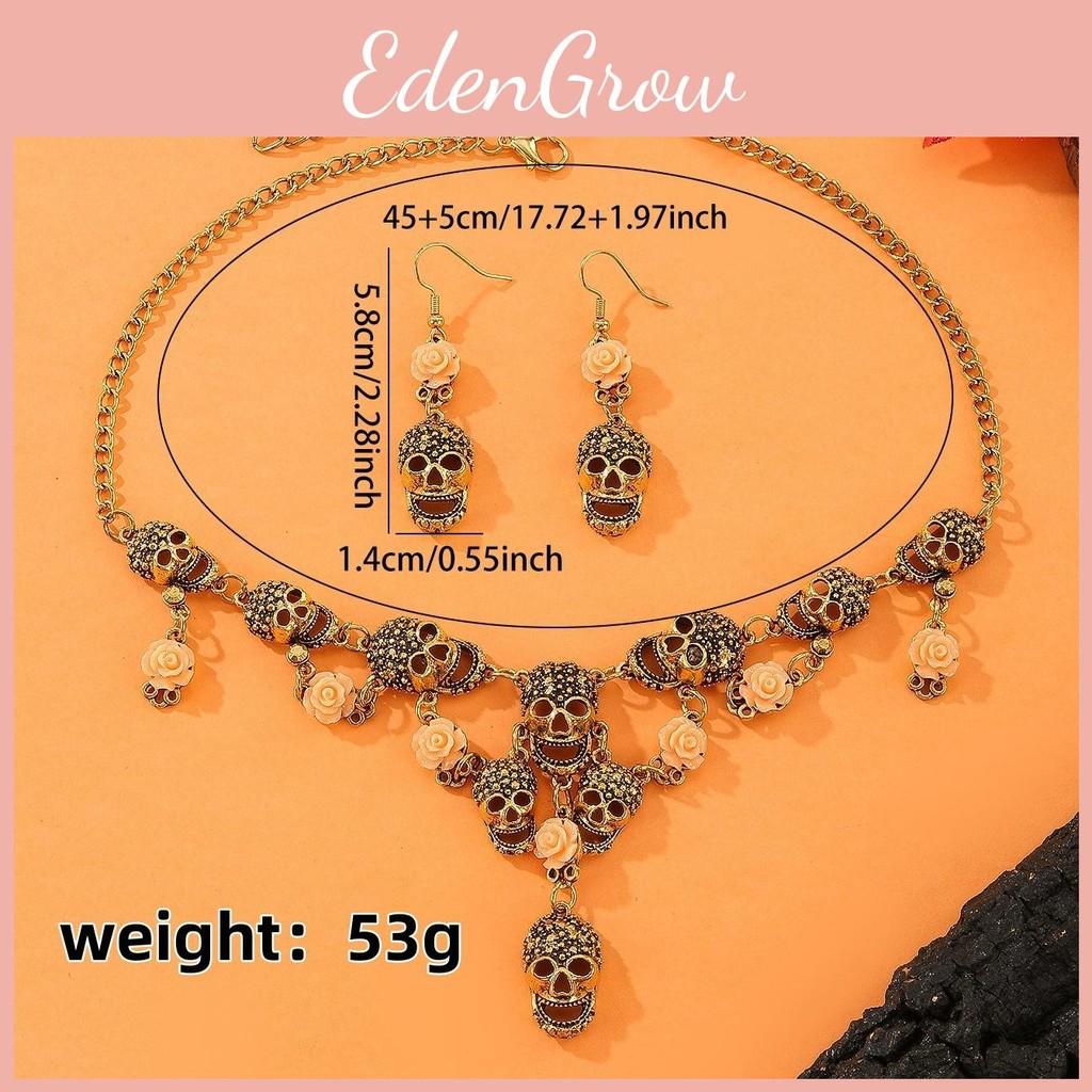 Vintageinspired Pendant Skeleton And Earrings Pack With Alloy Chain For Holiday Dressing