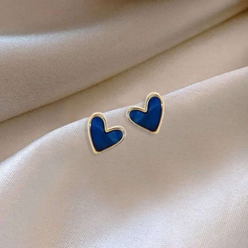 Cute Earrings Heart Flower Geometric Leaves Bling Zircon Stone Blue Color Stud Earring For Women Fashion Zircon Korean Fashion