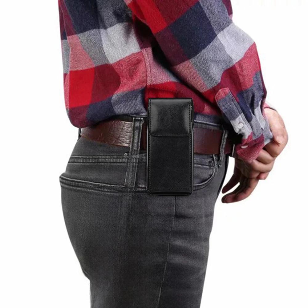 Universal Leather Mobile Phone Waist Bag For iPhone 17 16 15 Pro Max Samsung Xiaomi Vertical Cell Phone Belt Clip Holster Cover