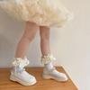 Breathable Cotton Hosiery Socks for Girls Toddler Stretchy Knee High Socks Puff Edge Lace Bows Socks for Autumn Spring