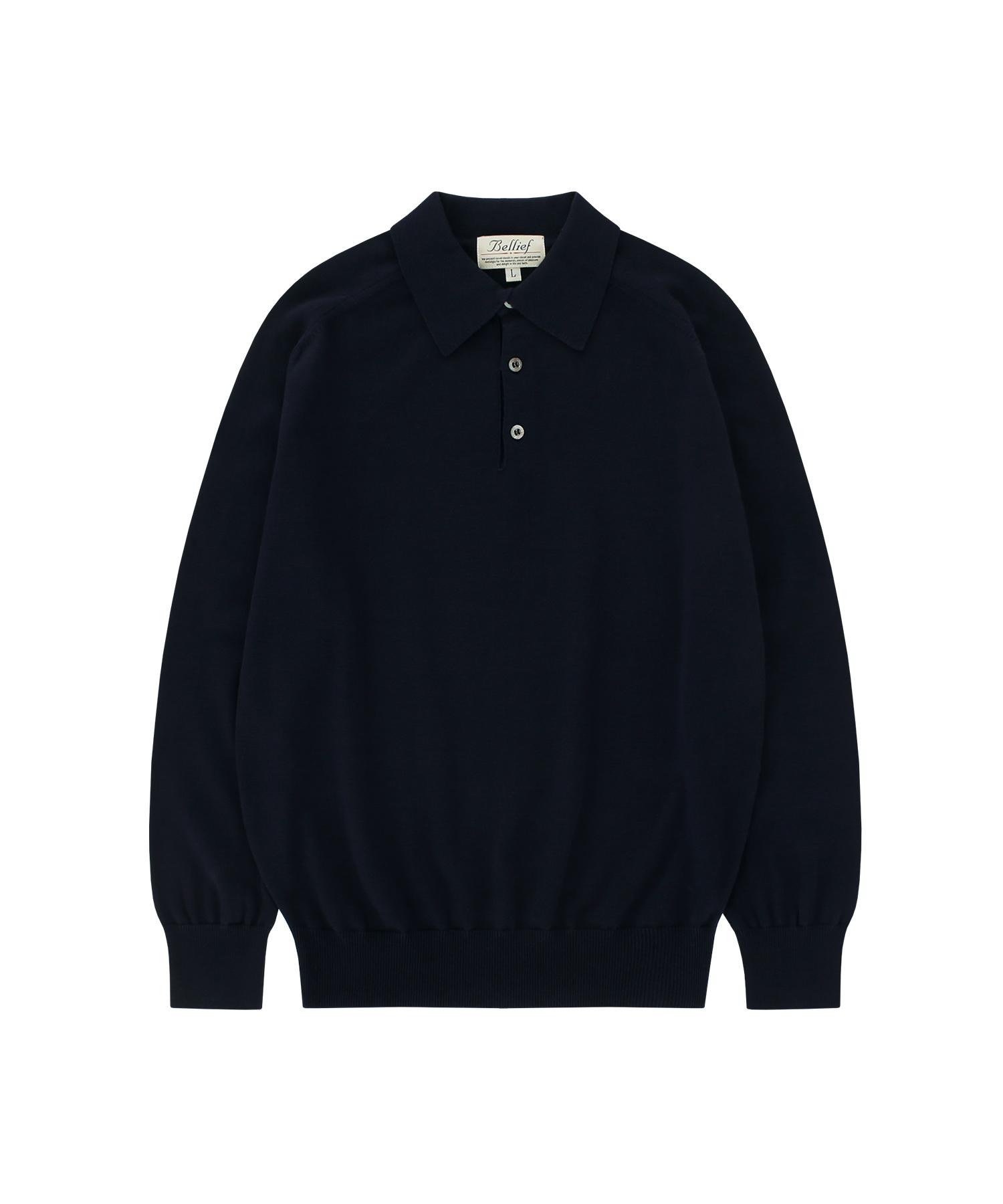 Belief Cotton Standard Saddle Polo Knit (Navy) M