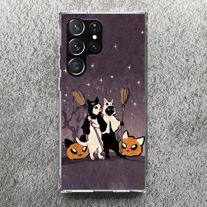 Witch And Cat Colorful Cute Phone Case For Samsung Galaxy S25 S24 S23 Ultra S22 Plus S21 S20 FE S10 + S25Ultra S24U Soft Cover S