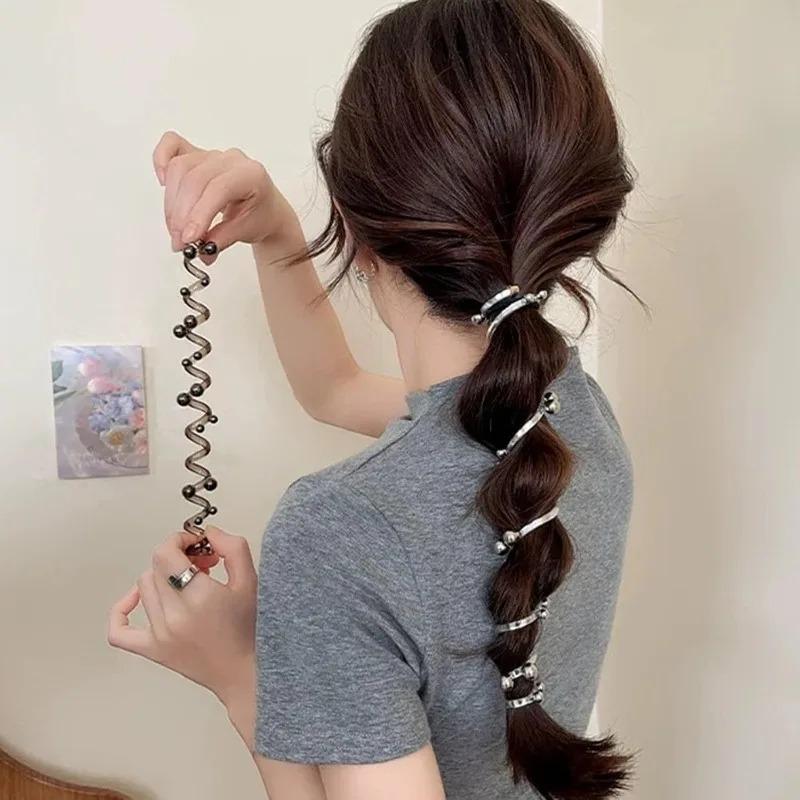 Gedrehtes Haar Draht Pony Haar Draht Perle Telefonkabel Elastische Haarbänder Elastische Spirale Haargummis für Frauen Mädchen Pferdeschwanzband