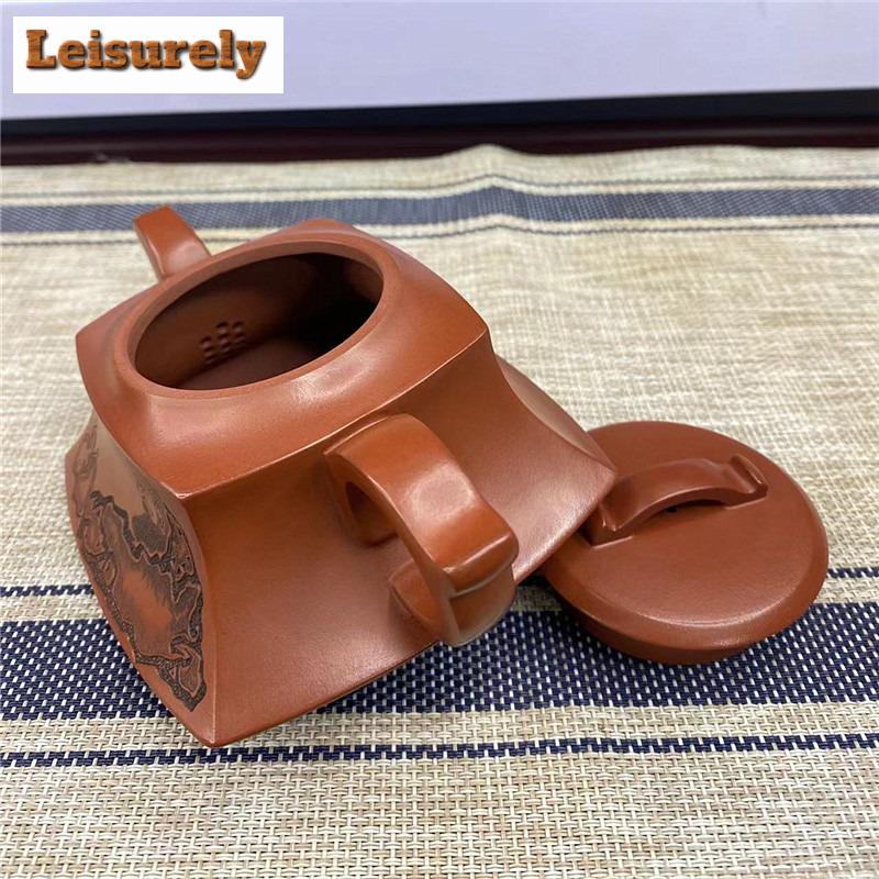 300ml Authentic Yixing Purple Clay Teapot Handmade Square Dharma Pot Raw Ore Dragon's Blood Sand Mud Kettle Chinese Zisha Teaset