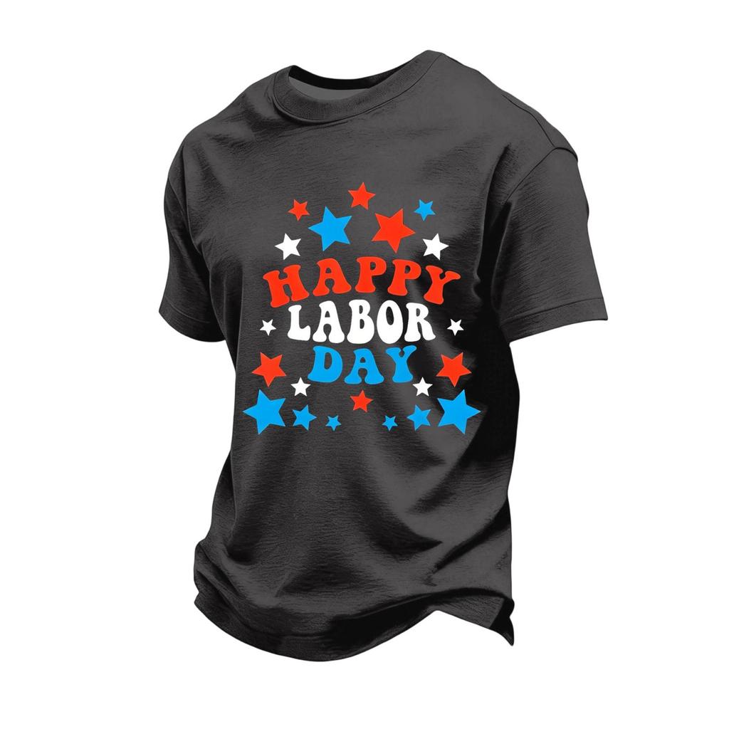 Men's Loose Fit Casual Short Sleeve T-Shirt Labor Day Graphic Print Crew Neck Comfortable Top