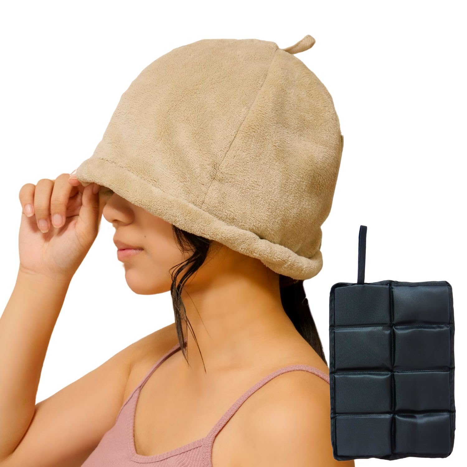 Шляпа для сауны Mie-Mie, полотенце для сауны и шапочка [Включает коврик для сауны] Пушистый, моющийся, очень толстый амортизирующий коврик, набор ковриков для сауны (мока x матовый черный)