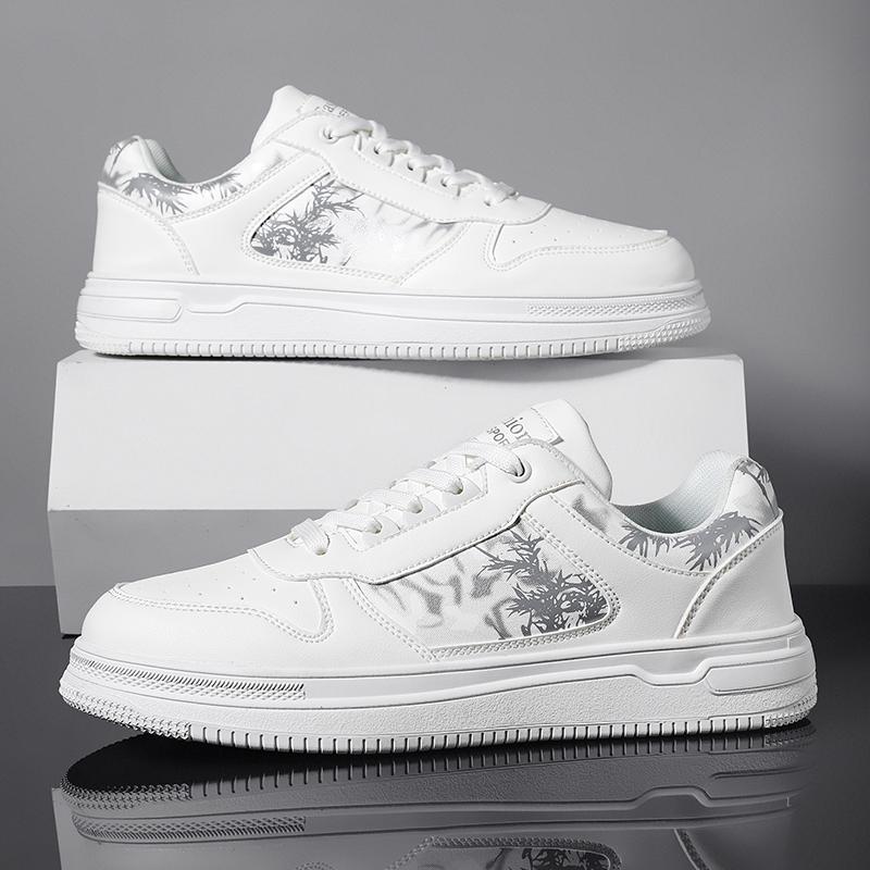 Men’s Jogging Sports Shoes Street Style Khaki Running Sneakers Faux Leather Retro White Print Plus Size Skate Board Shoes