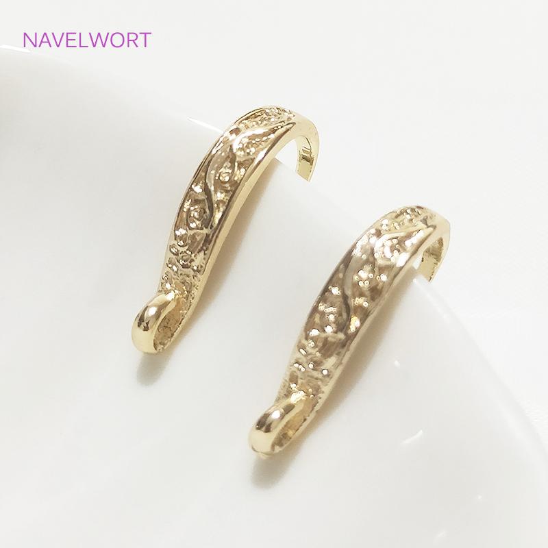 14K Gold Plated Flattened Ear Wire with Loop,Brass Earring Hook Fitting,Accessories For Earrings,DIY Jewelry Making Accessory