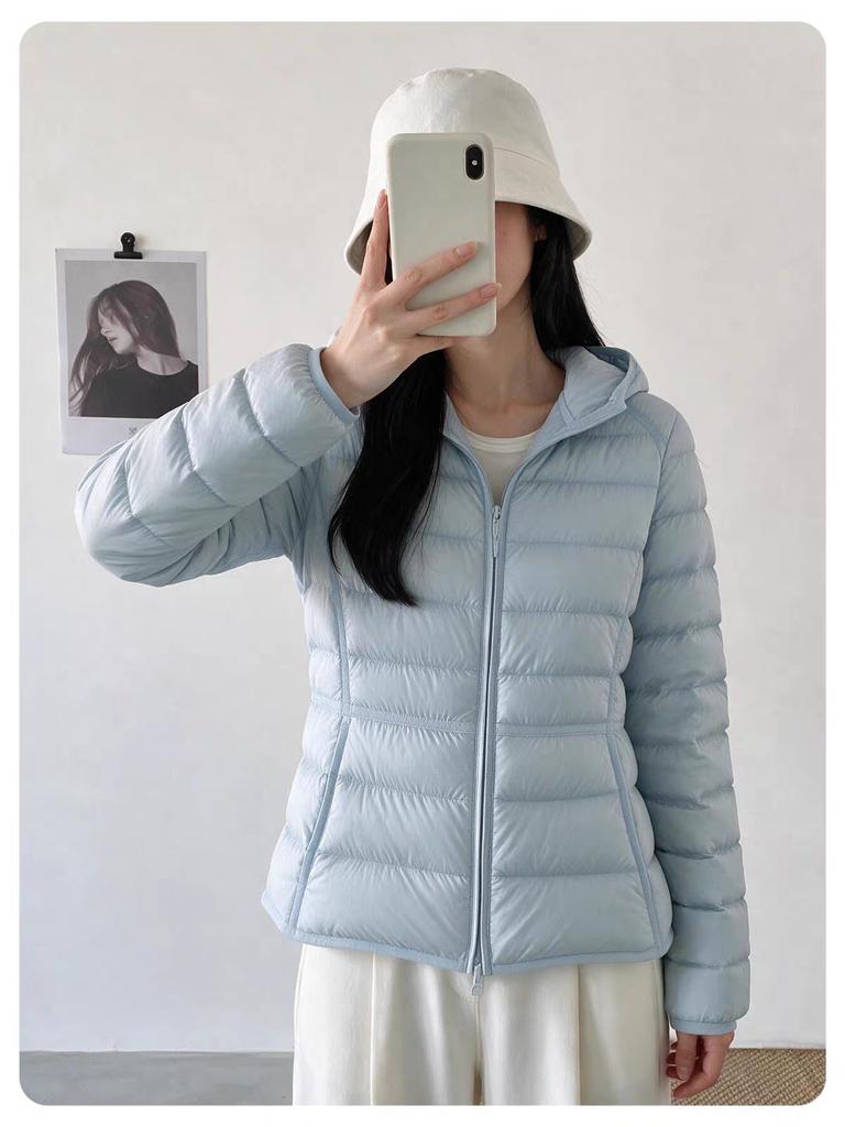Yu Yan, the new national standard goose down hooded short slim-fitting ribs down jacket women's small waist light new coat