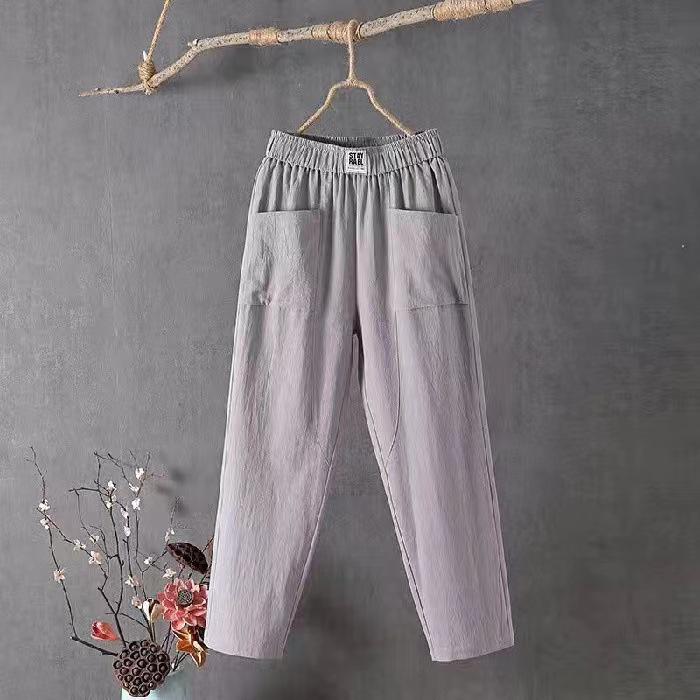 Women's Summer Cotton & Linen Slimming Straight-Leg Pants - Solid Color, Trendy & Versatile, Nine-Point Length