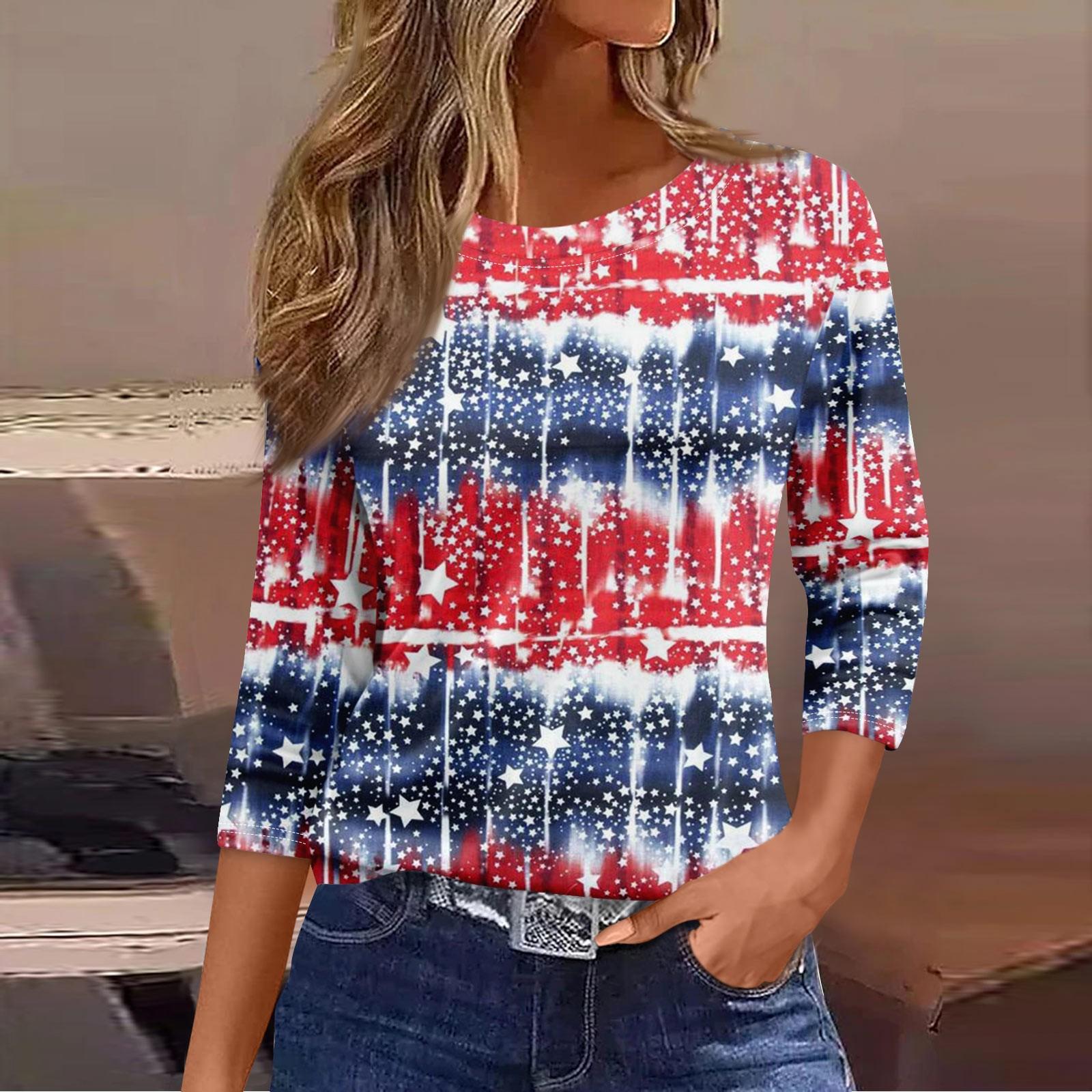 

Женская модная повседневная свободная футболка с круглым вырезом и рукавами 3/4 с принтом, женский топ L