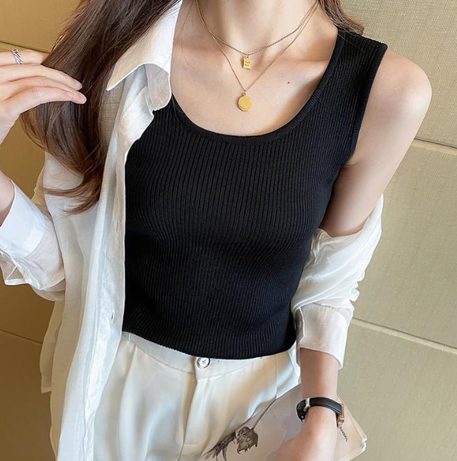 

Женская летняя майка большого размера, облегающая верхняя одежда с круглым вырезом, однотонная мягкая удобная рубашка без рукавов, тонкая 5XL чёрный