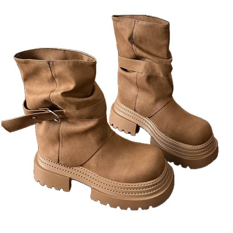 [Fanfna] 2025 autumn new Maillard Martin boots women's British style retro round head thick-soled trousers boots