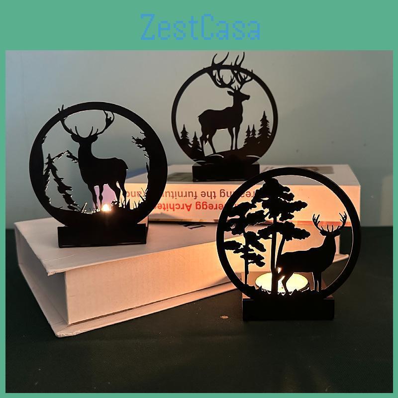 1pcs Candlesticks Ornaments Creative Metallic Black Wrought Iron Elk Christmas Glowing Decorations Crafts