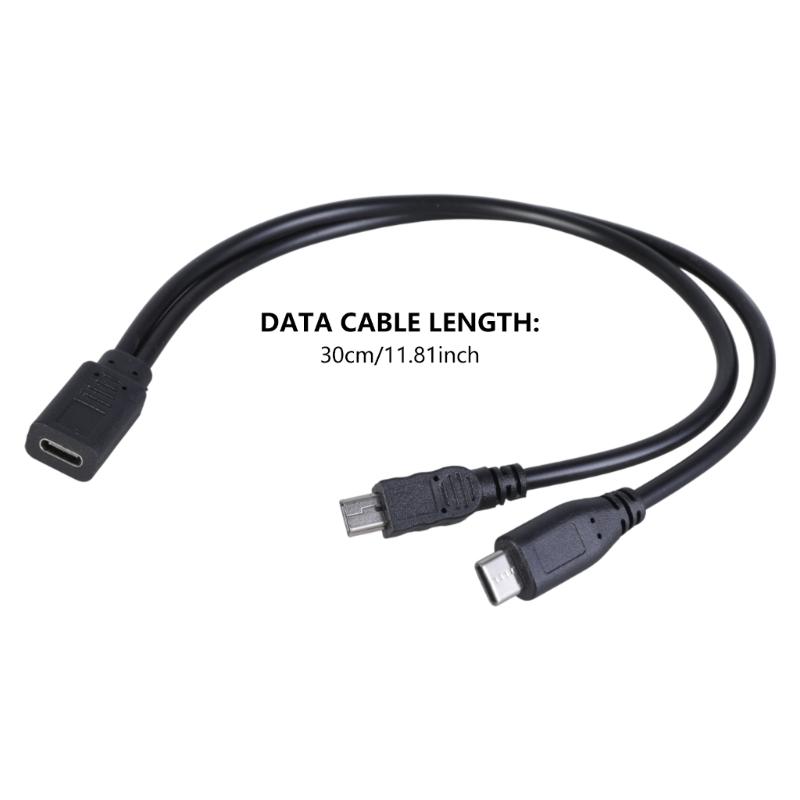 USB C Female to Mini USB+Type C Male Splitter Extension Charging Cable for Electronics Power Supply Accessories