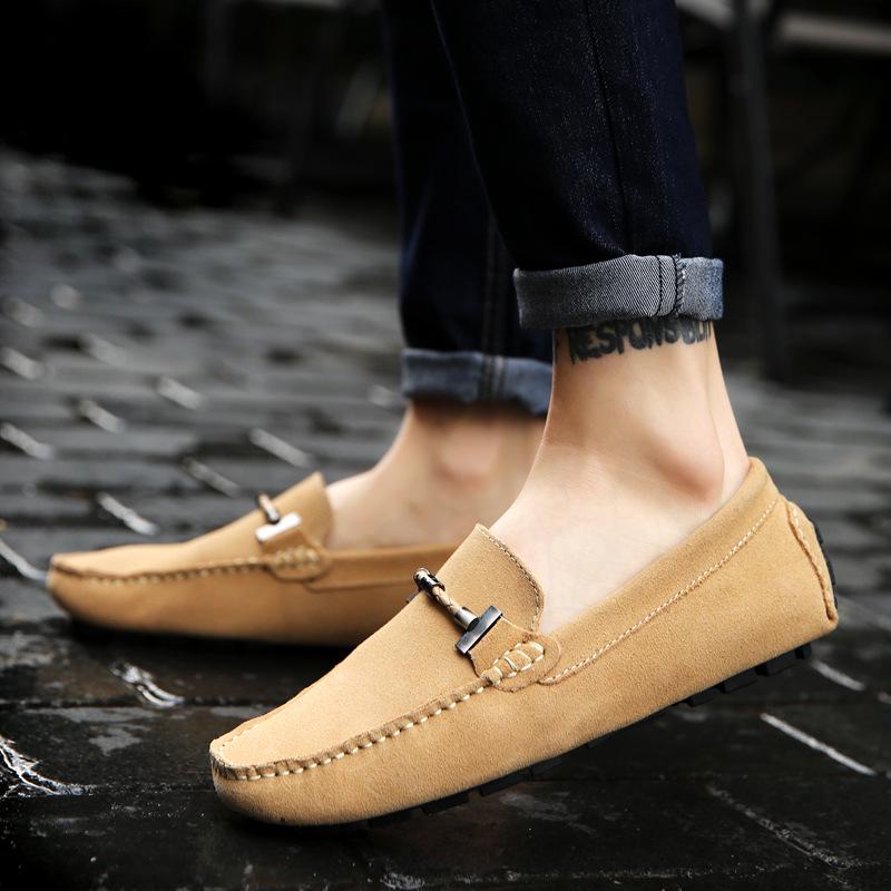 Korean Style Plus Size Loafers - Genuine Leather Hand-Stitched Men's Slip-On Shoes for Spring/Summer 5088