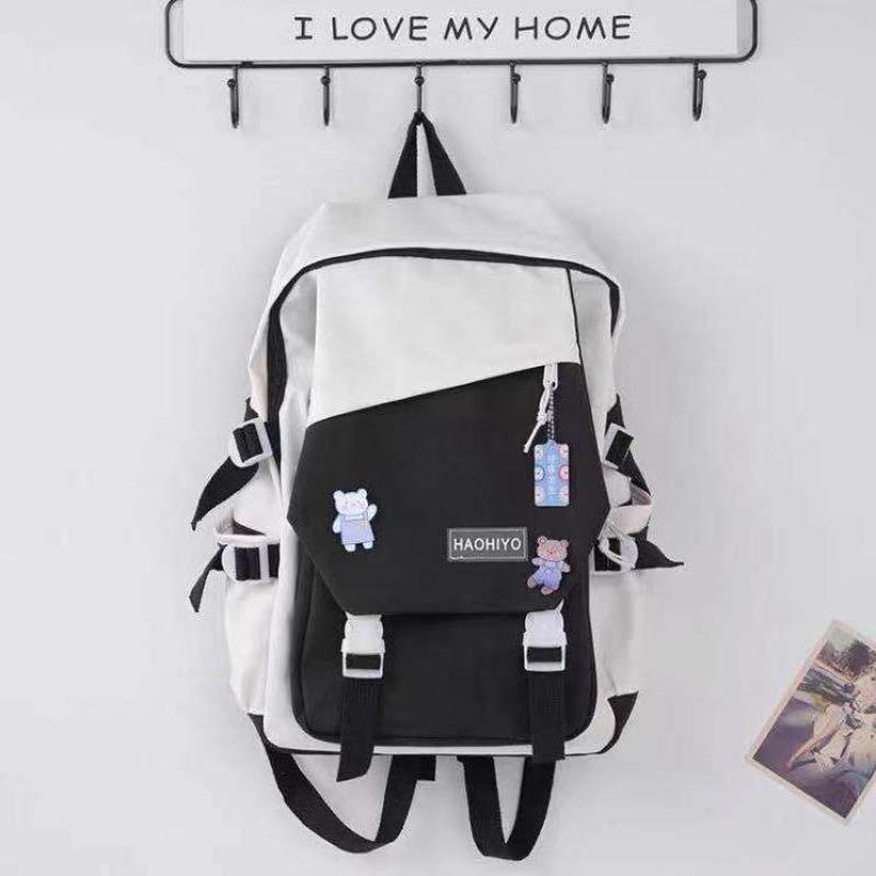 Pendant Feeling High Value Schoolbag Contrasting Color Large Capacity Female High School Student Computer Backpack Niche Harajuku Male