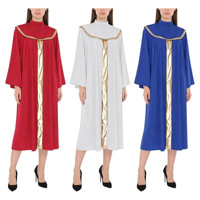 Túnicas Metálicas Brillantes para Coro de Iglesia Cuello con Parche Metálico Superposición Manga Larga Acampanada Cuello Alto Túnica