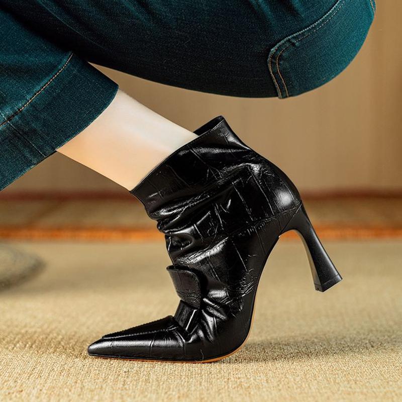 Fashion NEW Autumn Women Boots Pointed Toe High Heel Shoes Split Leather Shoes for Women Elegant Modern Boots Daily Shoes Zipper Boots