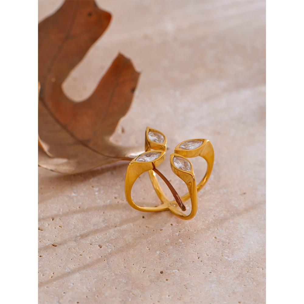 Eetit Stylish Unique Design Stainless Steel Cubic Zirconia Open Ring Casting Gold PVD Plated Fashion High Quality Jewelry