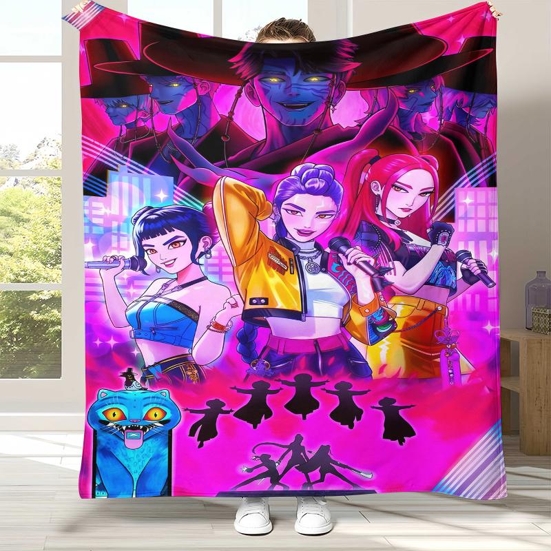 K-Pop Demon Hunters Golden Saja Boys Flannel Blanket,Ultra Soft Warm Plush Throw for Home Bedroom Bed Sofa Cover Office Picnic