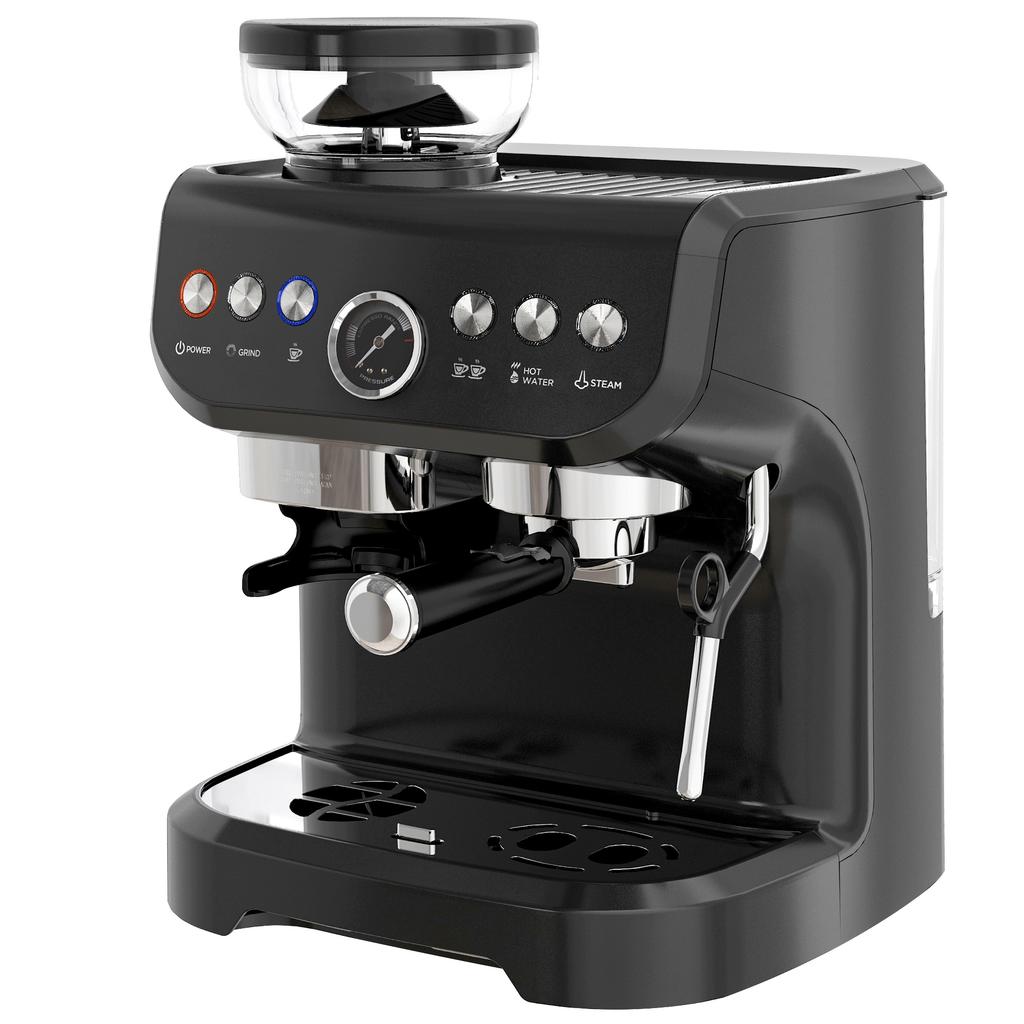 Espresso Machine, 1600 W, Built-In Grinder, Steam Wand, 15-Bar Pump, 2 L Water Tank, Black