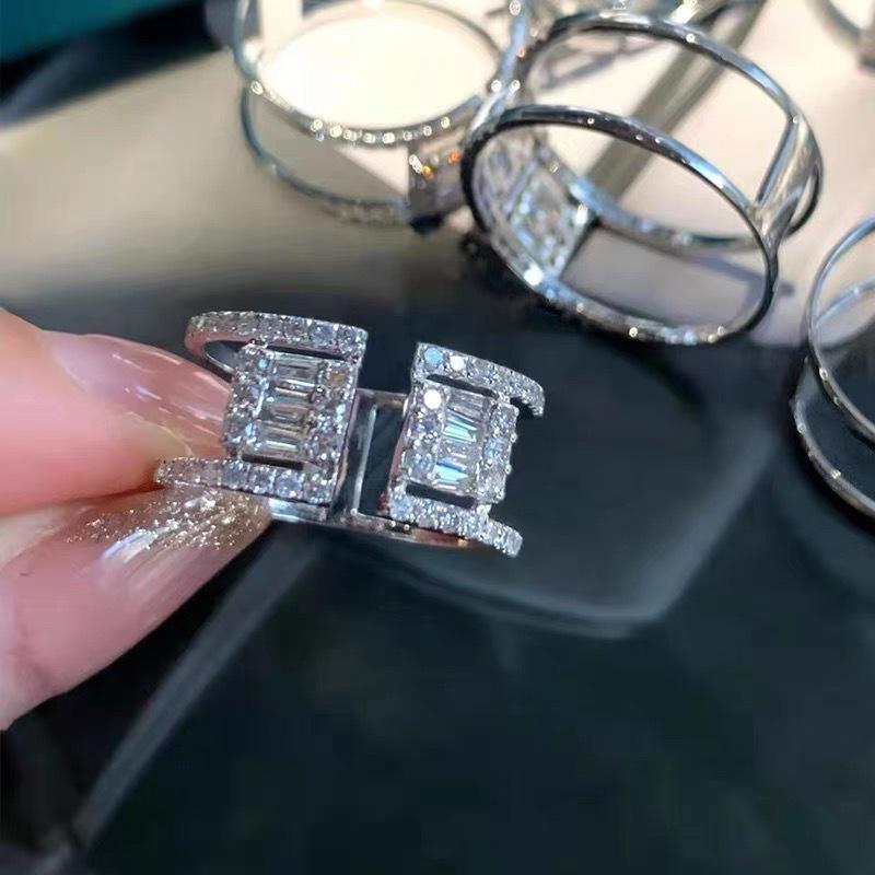 

Diamond Ring Female Niche Design Double-Headed Rock Candy Open Diamond Ring Versatile High-End Trend Adjustable opening