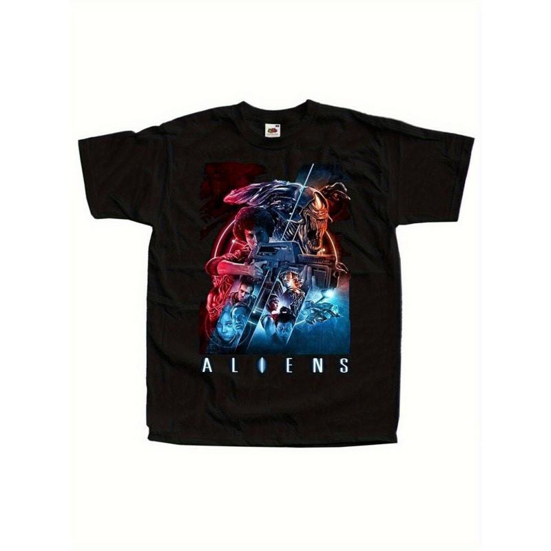 Men'S & Women'S Alien V4 Movie Graphic T-Shirt - Official Xenomorph Creature & Facehugger Design, Retro Sci-Fi Horror Film Tee, 220gsm Heavyweight