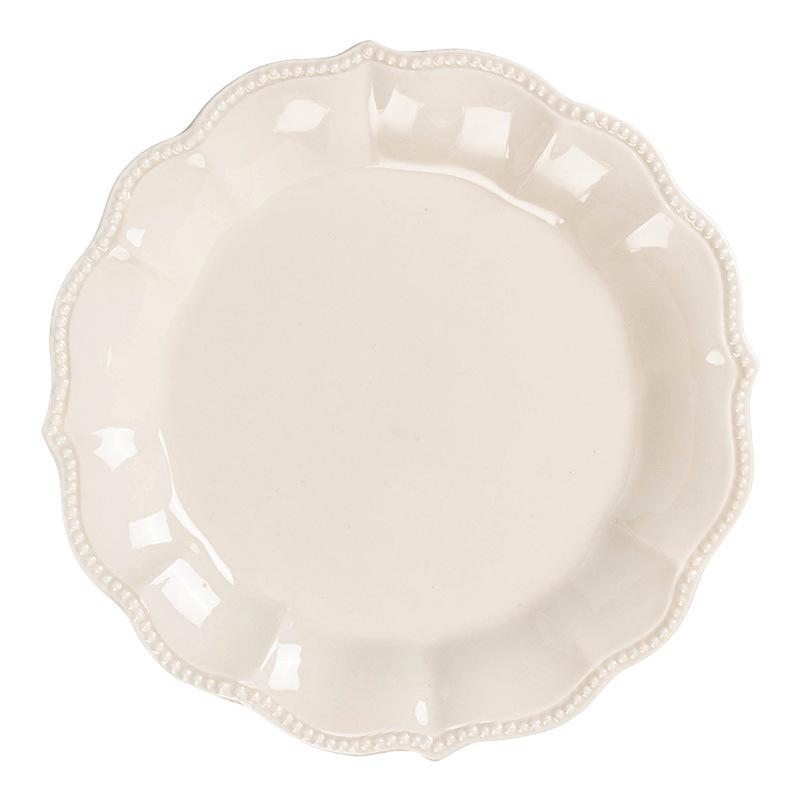 French Lace Relief Large Plate Light Luxury Ceramic Plate Plate Tableware Pasta Plate Household Large Vegetable Plate Plate