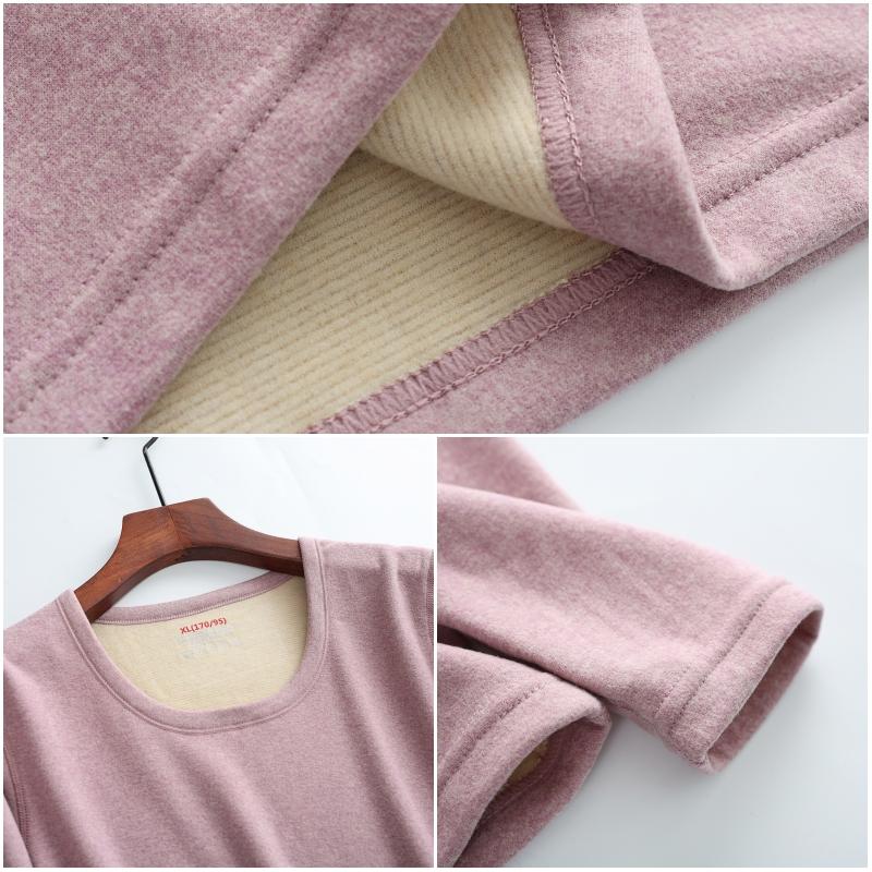 Women's Fleece Lined Wool Silk Round Neck Thermal Top Slim Fit Underwear Innerwear Double Layer Warmth Home Clothes