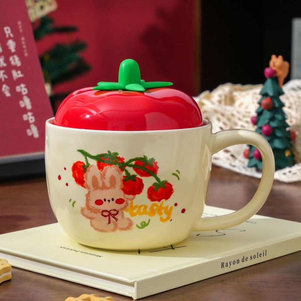 Cute Apple Christmas Ceramic Mug Girl Best Friend Water Cup Gift with Lid Cup Christmas Ceramic Mug