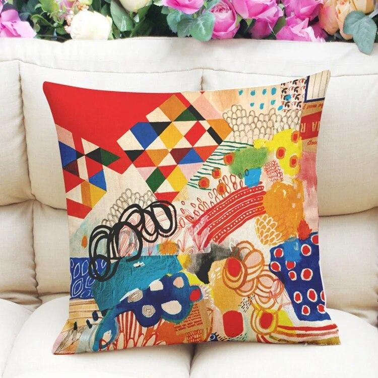 Sofa Car Seat Watercolor Flower Cushion Colorful Cushion Geometric Pillow Decoration Pillowcase Home Decor